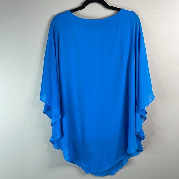 Suzy Shier Plus Plisse Butterfly Sleeve Blouse Top True Blue Lined Semi Sheer 2X - Picture 6 of 11